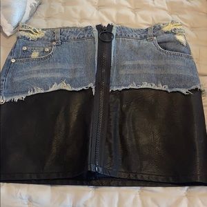 Two tone denim and leather skirt size large